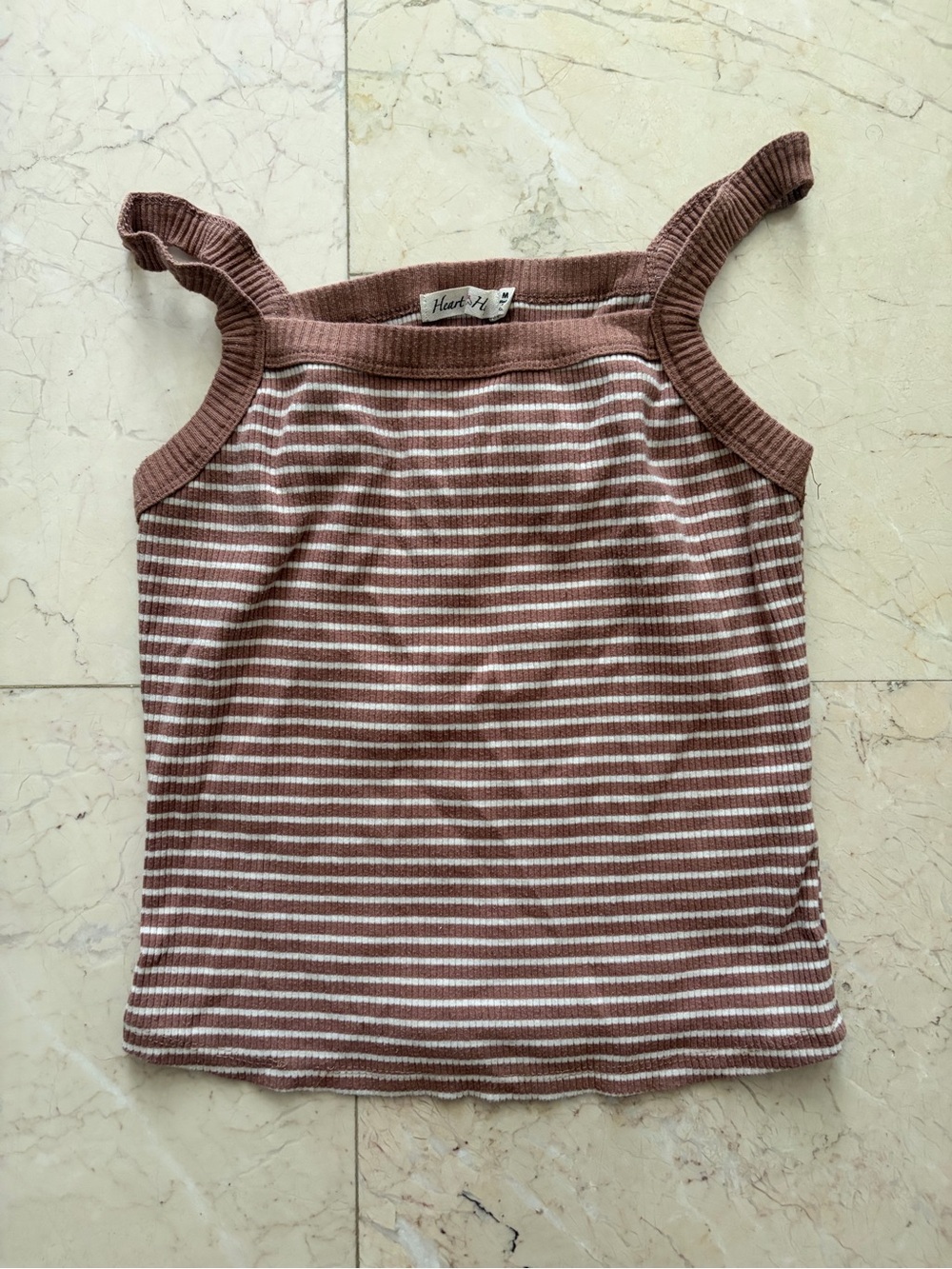Heart Hips Striped Ribbed Tank in Brown and White